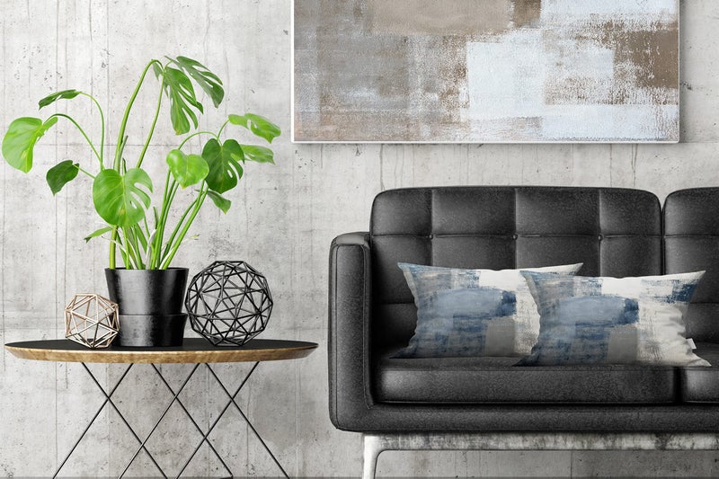 Taysta 2PC Lumbar Decor Throw Pillow Covers Blue and Grey Cushions Rectangle Design Abstract Art Painting Style Modern Contemporary Home Decorative Cushion Pillow Cases 12"" x 20"" Pillowcases - Image 2